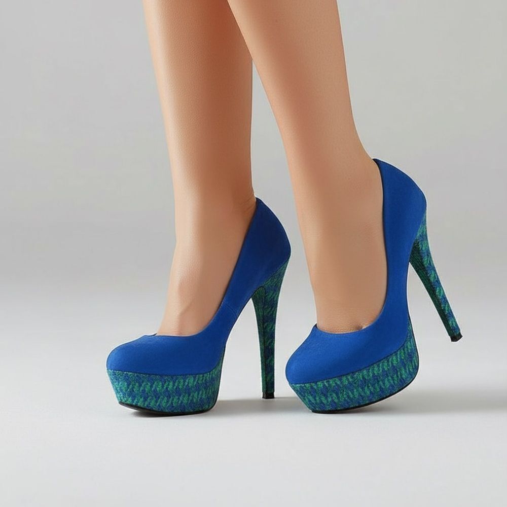 🛍️ Blue green suede, embroidered platform, stiletto pumps, high heels, size 7 - Picture 4 of 16